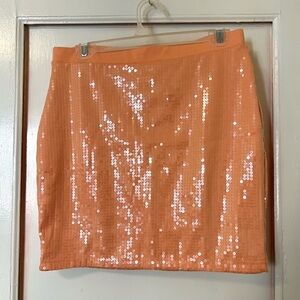 H&M Peach Sequins Mini Skirt Short Sequin sparkly shiney reflective light orange